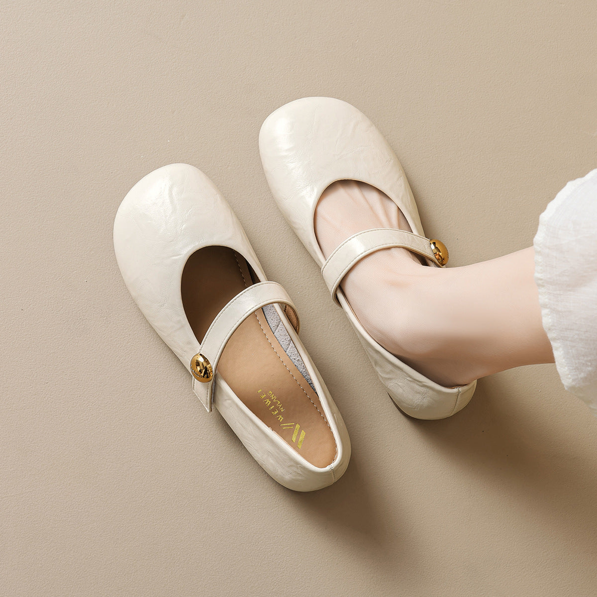 Women's Ballet Flats with Elegant Strap and Fashionable Button Detail