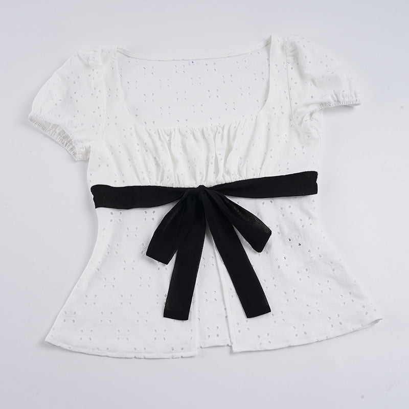 Women's Blouse with Ruching and Decorative Tie