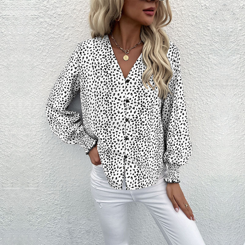 Women's Polka Dot Blouse with Elastic Sleeves