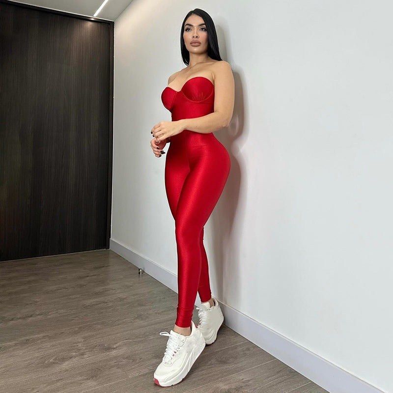Women's Form-Fitting Jumpsuit with Underwire Bustier