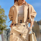 Women's Cropped Trench Jacket with Double Button Details