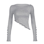 Women's Asymmetrical Long Sleeve Top with Decorative Ruched Detail