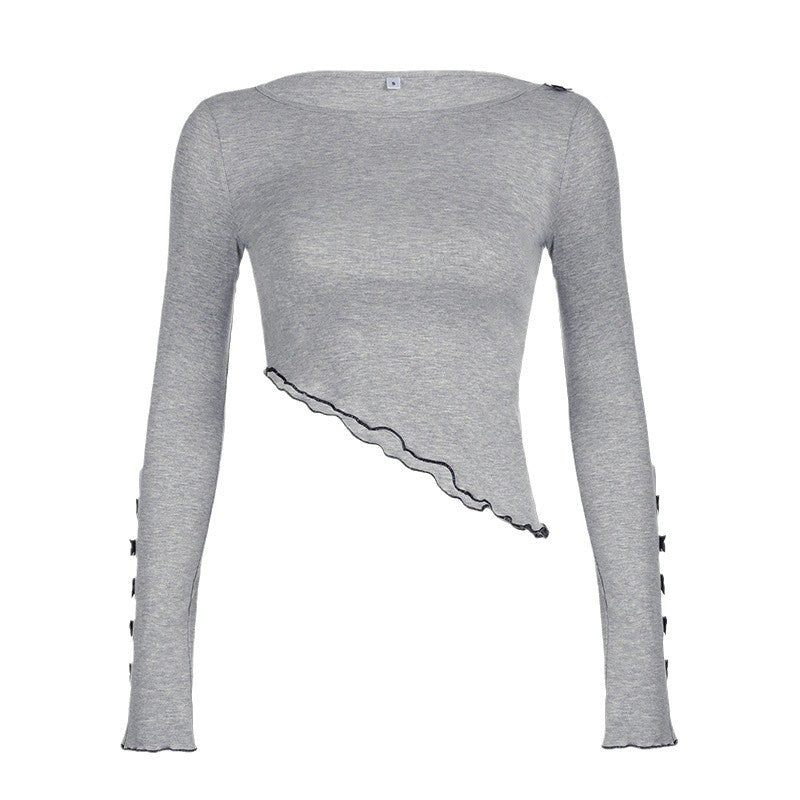 Women's Asymmetrical Long Sleeve Top with Decorative Ruched Detail