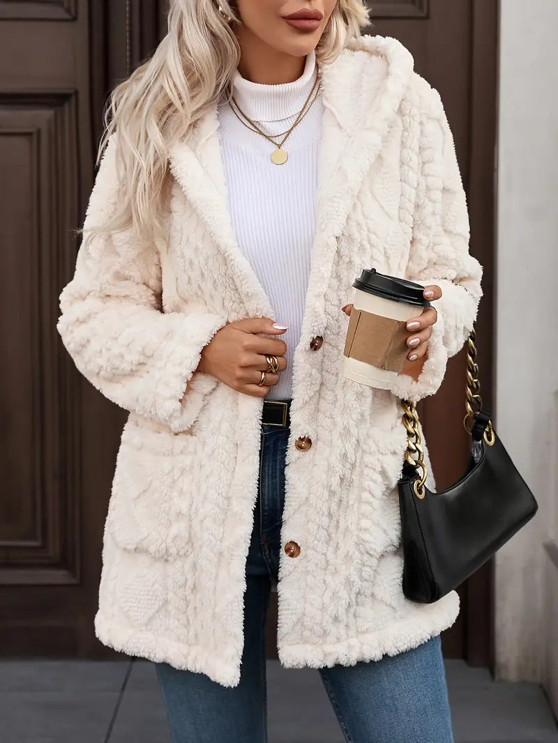 Women's Soft Plush Jacket with Hood and Pockets