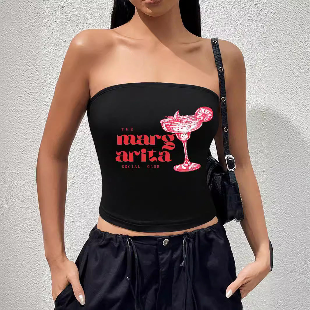 Women's Bandeau Top with Bold Statement Print
