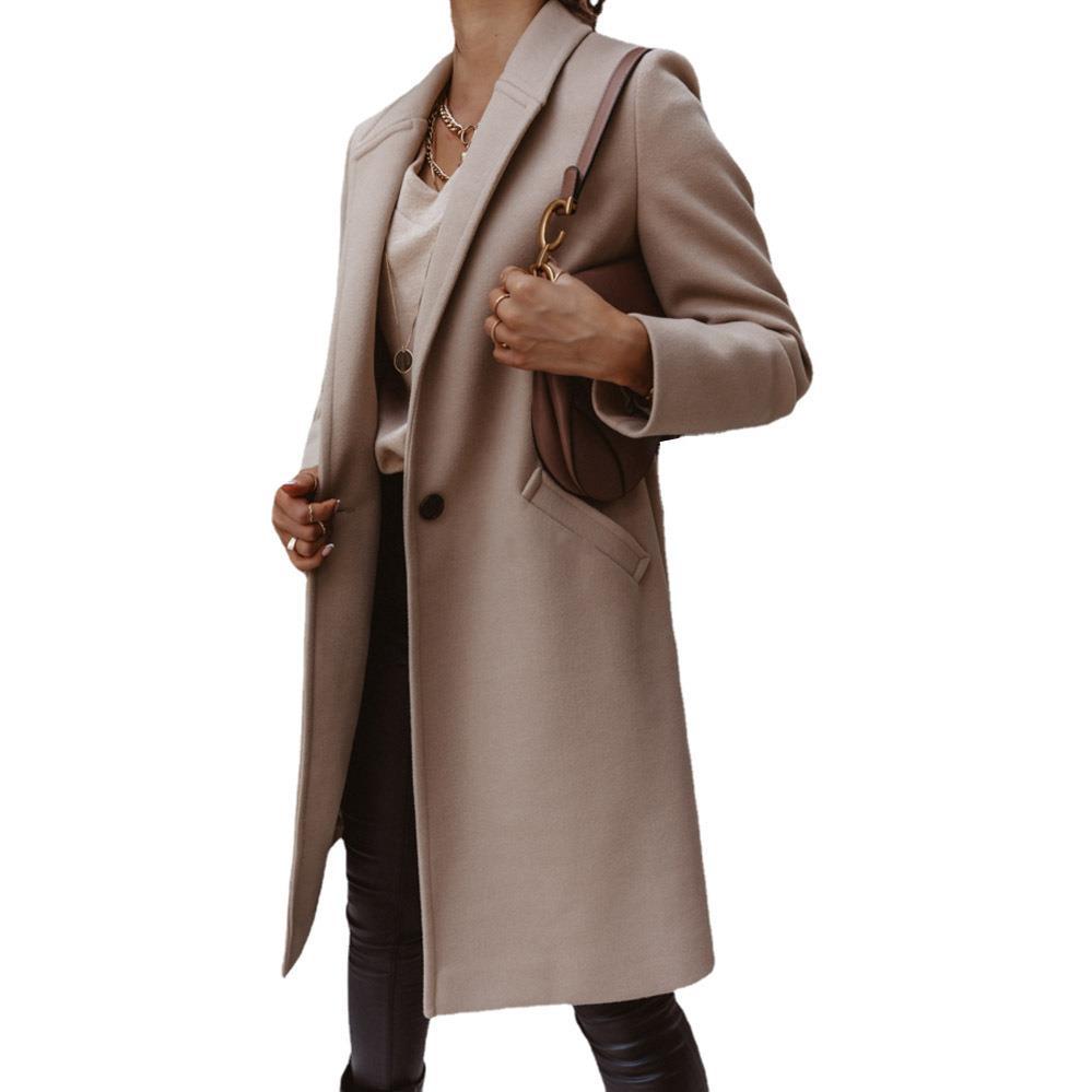 Women's Elegant Long Coat with Slim Fit and Deep Pockets