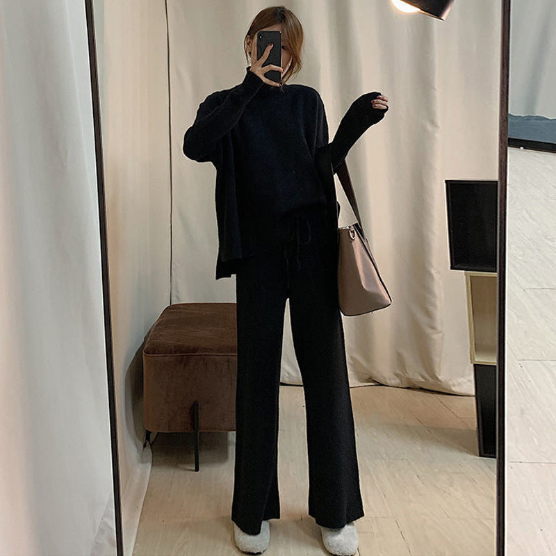 Women's Fashionable Knit Set with Oversized Sweater and Wide-Leg Pants