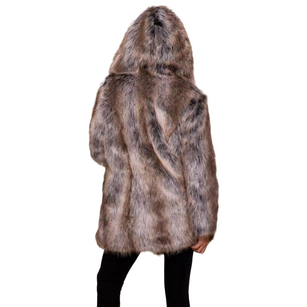 Women's Luxurious Faux Fur Coat with Hood