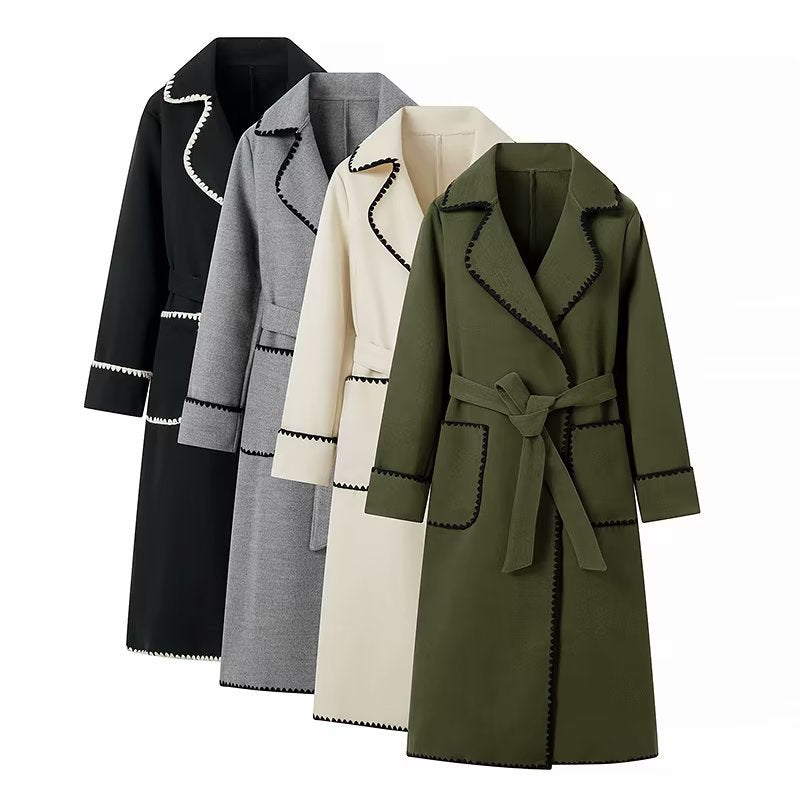 Elegant Transitional Jacket with Decorative Belt and Pockets