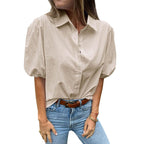 Women's Blouse with Puff Sleeves and Classic Collar