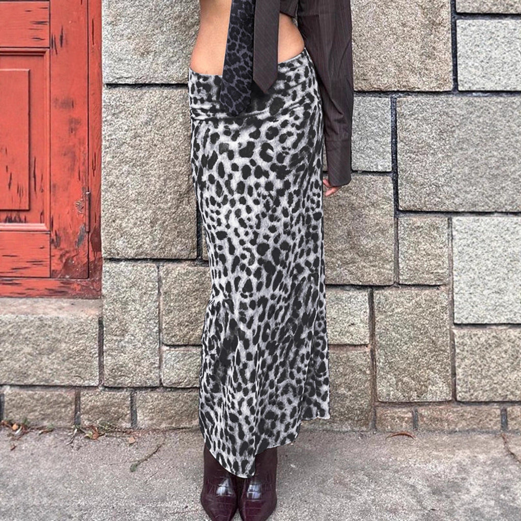 Women's Leopard Print Maxi Skirt with High Slit