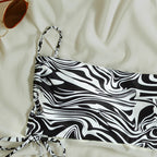 Women's Swimsuit Set with Adjustable Ties and Modern Marble Pattern