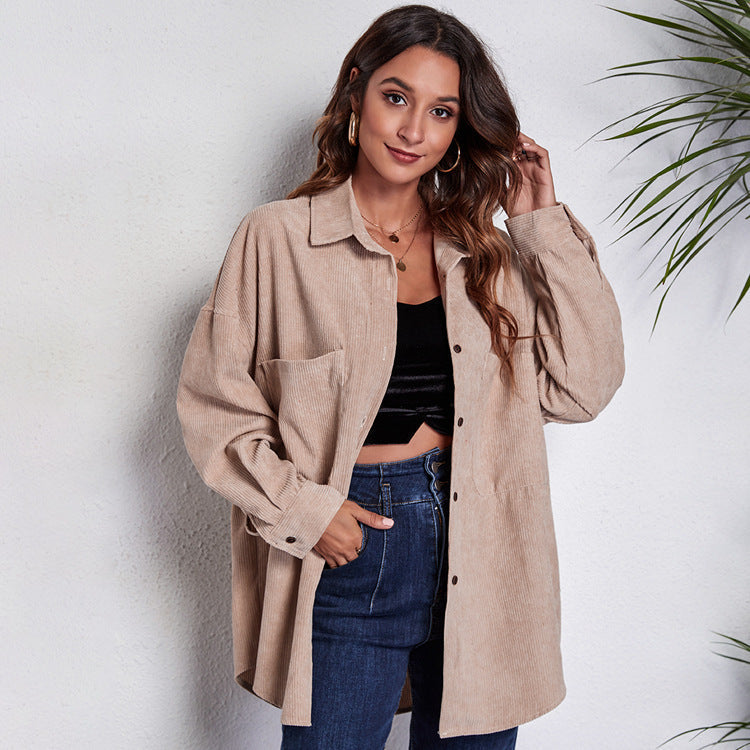 Women's Corduroy Shirt Blouse with Button Closure