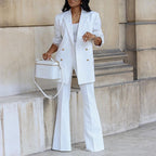 Women's Elegant Blazer Set with Wide Leg and Waist Belt