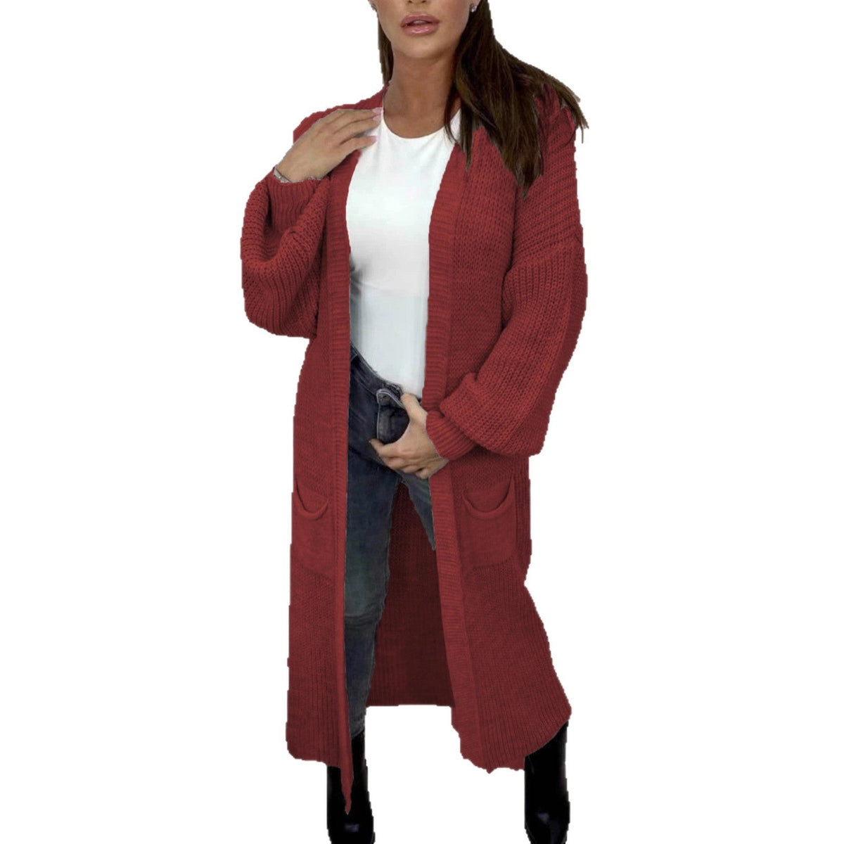 Women's Chunky Knit Cardigan with Open Sleeves