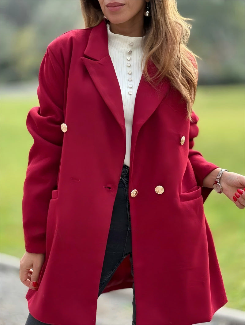 Elegant Long Blazer with Statement Buttons