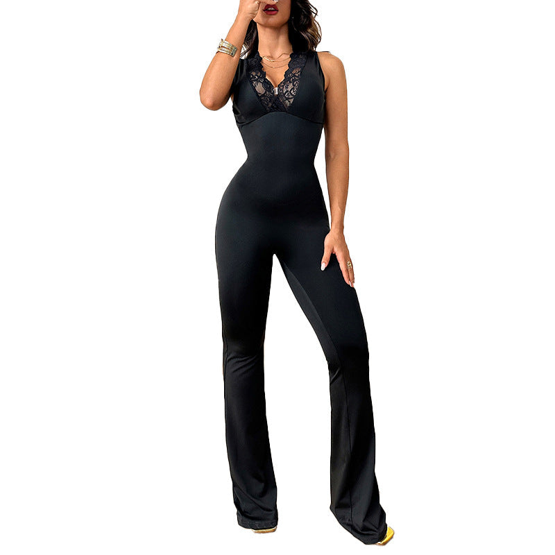 Elegant Women's Jumpsuit with Lace Appliqués