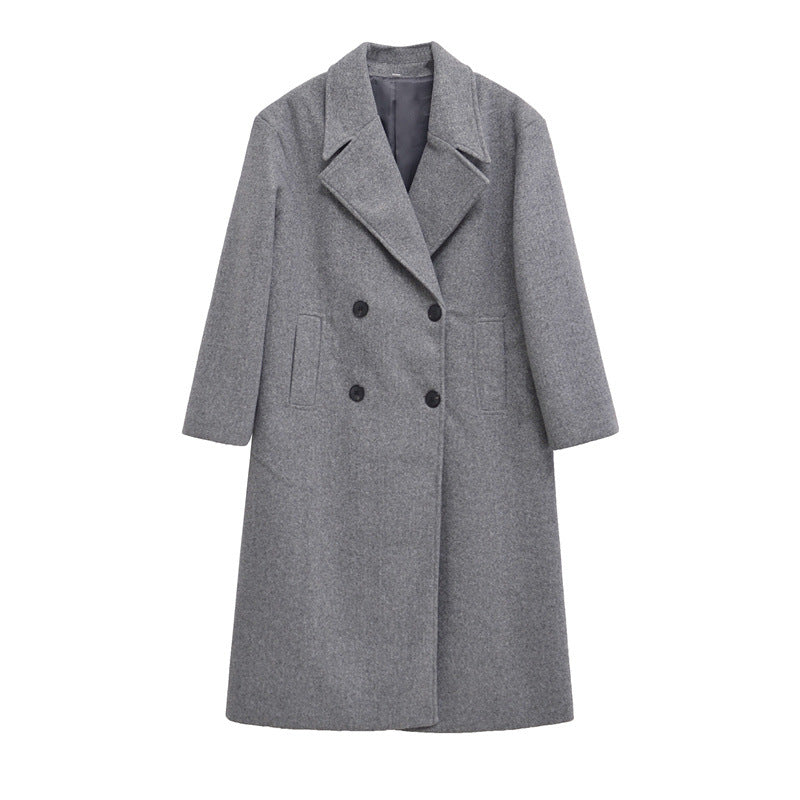Elegant Plus Size Double-Breasted Wool Coat