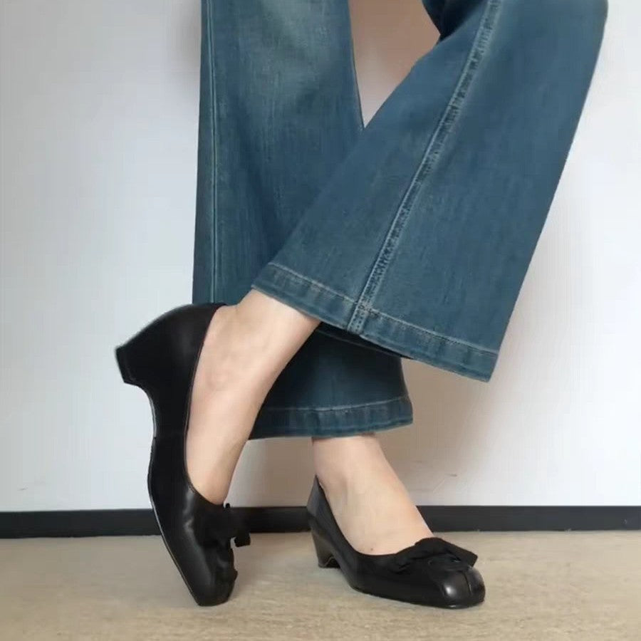 Women's Ballet Flats with Decorative Bow and Elegant Heel