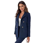 Women's Elegant Double-Breasted Blazer with Gold Buttons and Modern Fit