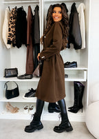 Elegant Coat with Waist Belt and Double Button Placket