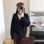Women's Chunky Knit Cardigan with Deep V-Neck and Large Button Details