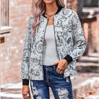 Women's Floral Bomber Jacket with Elastic Cuffs