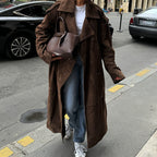 Women's Elegant Suede Trench Coat with Practical Pockets and Modern Cut