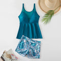 Women's Swimsuit with Flowy Top and Sporty Shorts