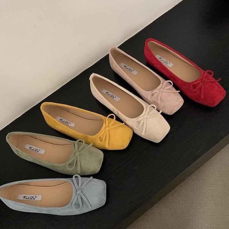 Women's Suede Ballet Flats with Delicate Bow Detail