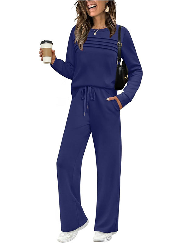 Women's Casual Lounge Set with Piping Sweatshirt and Loose Drawstring Jogging Pants