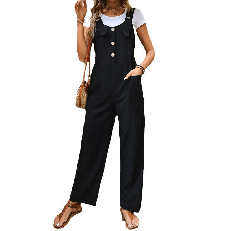 Casual Jumpsuit with Pockets and Button Details