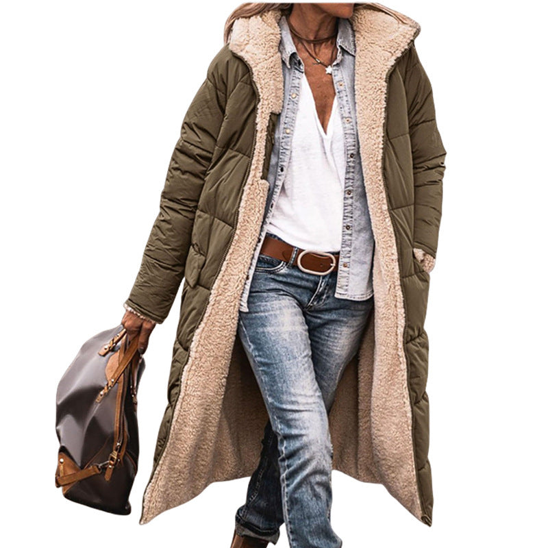 Women's Long Padded Winter Jacket with Fleece Lining