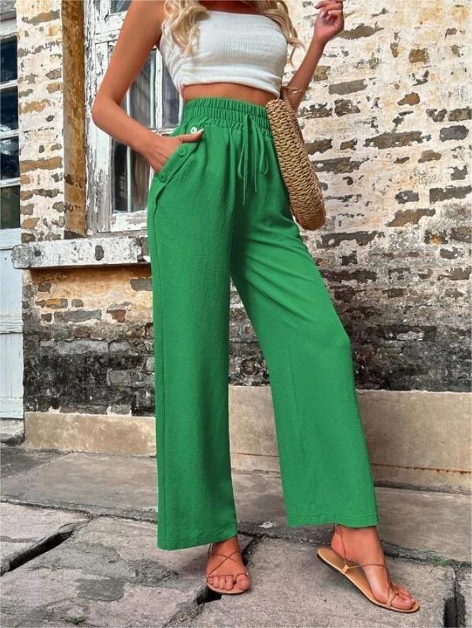 Women's Elegant Casual Trousers with Elastic Waist and Side Pockets