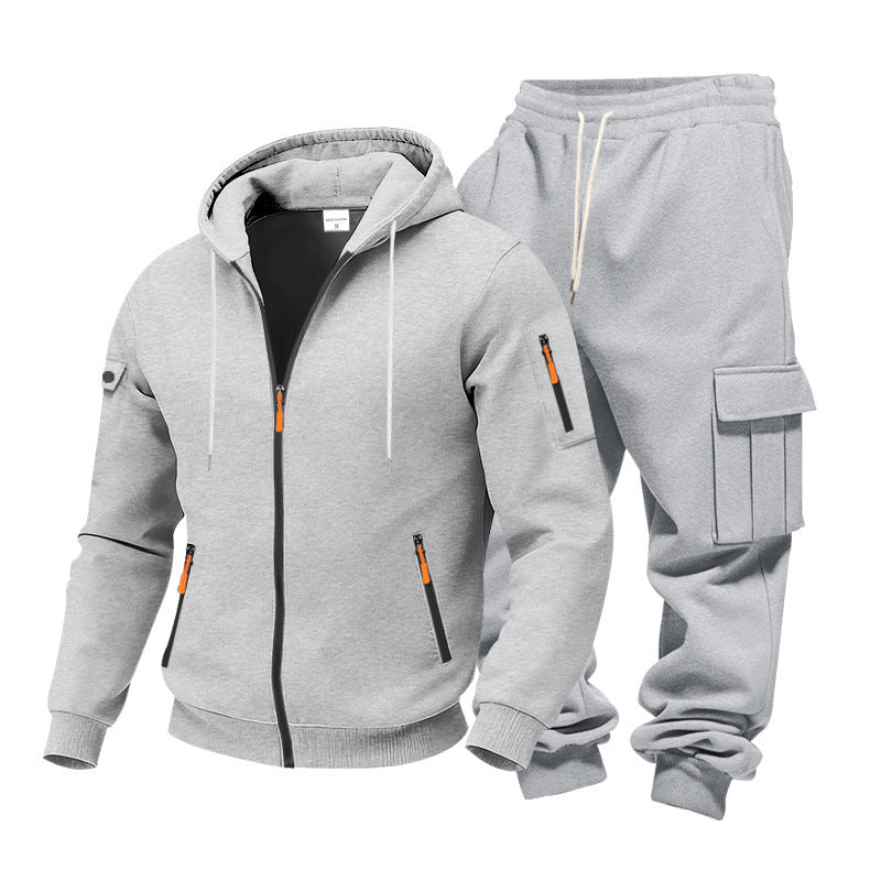 Men's Functional Cargo Sweatset with Hoodie and Multi-Pocket Jogger