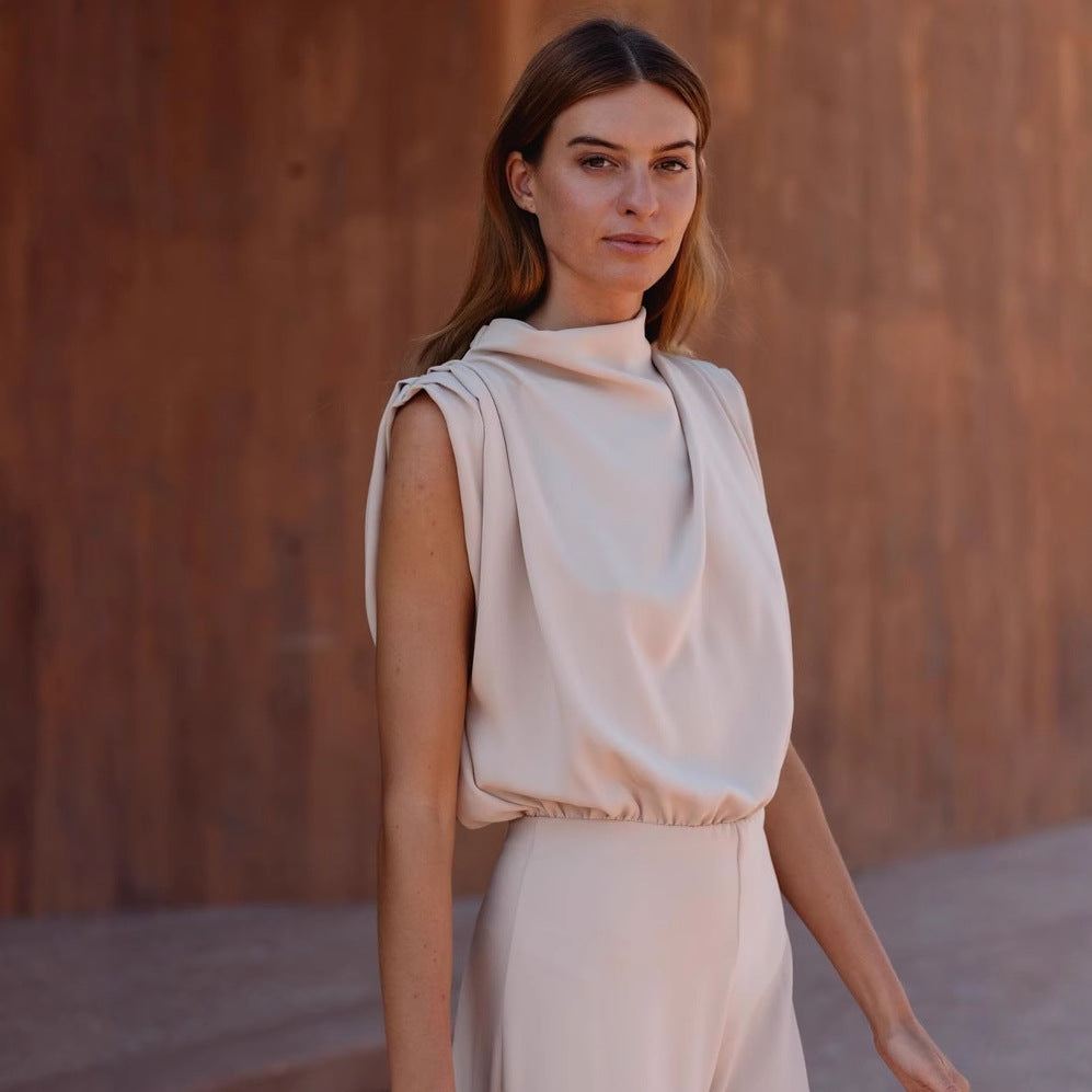Elegant High-Neck Wide Leg Jumpsuit