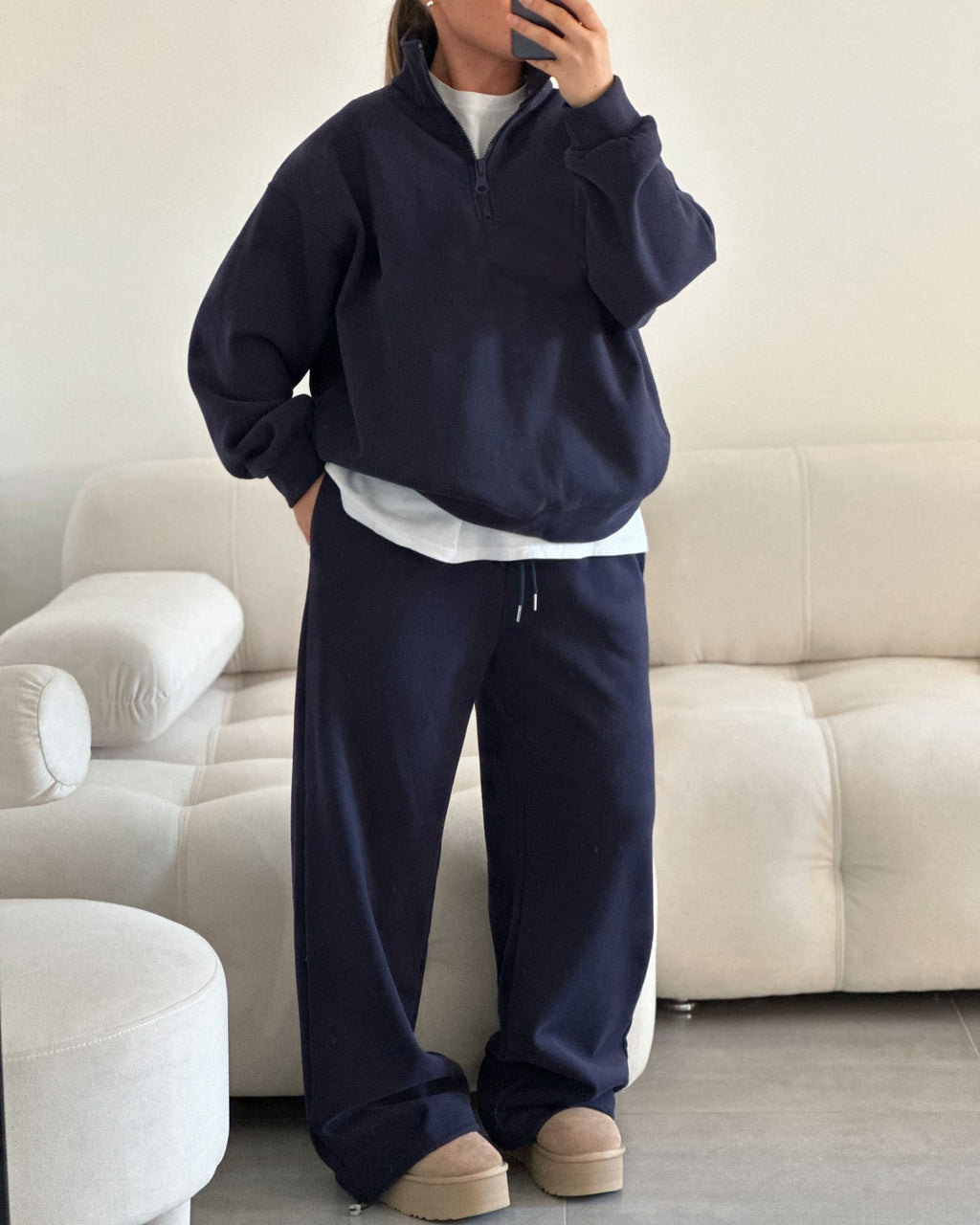 Women's Cozy Fleece Loungewear Set with Stand-Up Collar