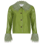 Women's Fashionable Patent Coat with Cozy Faux Fur Collar
