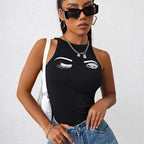 Women's Sleeveless Top with Stylish Eye Motif