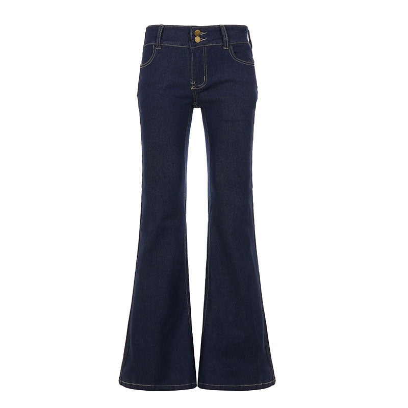 Women's Bootcut Jeans with High Waist and Detailed Stitching
