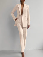 Women's Elegant Double-Breasted Blazer and Tailored Trousers