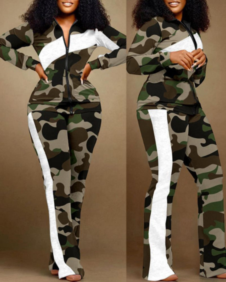 Denim-Style Tracksuit Set with Zipper