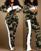 Denim-Style Tracksuit Set with Zipper