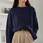 Patterned Knit Sweater with Voluminous Sleeves