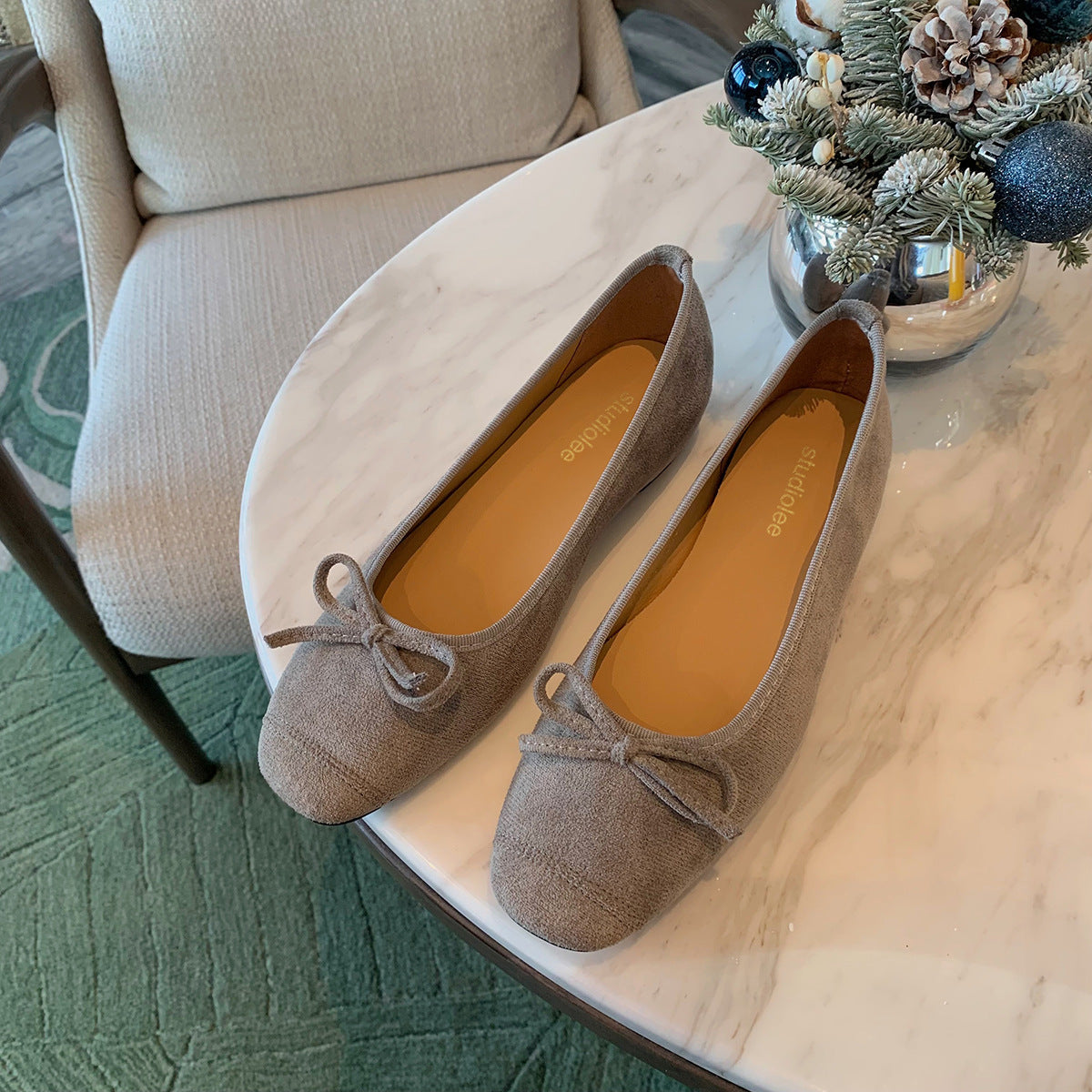 Women's Ballet Flats with Charming Bow Detail in Suede