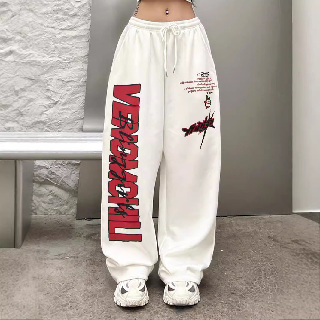 Women's Baggy Pants with Graphic Print and Elastic Waistband