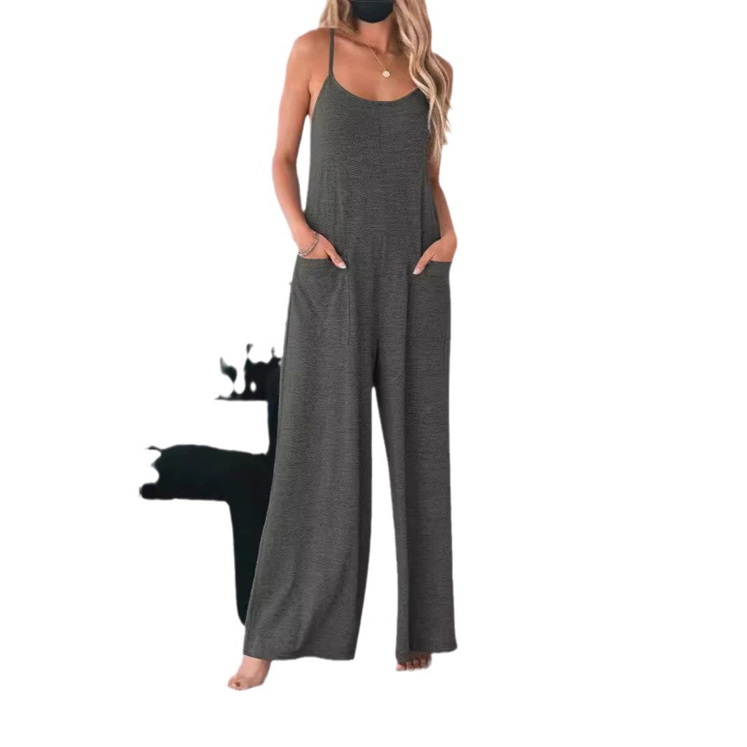Women's Airy Jumpsuit with Pockets and Spaghetti Straps