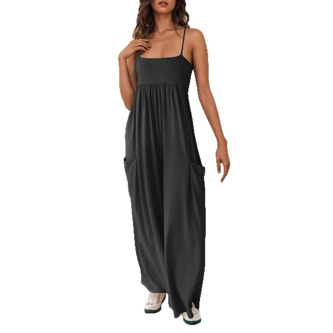 Casual Women's Wide-Leg Jumpsuit with Adjustable Straps