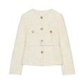 Elegant Women's Tweed Jacket with Double-Breasted Button Front and Pockets