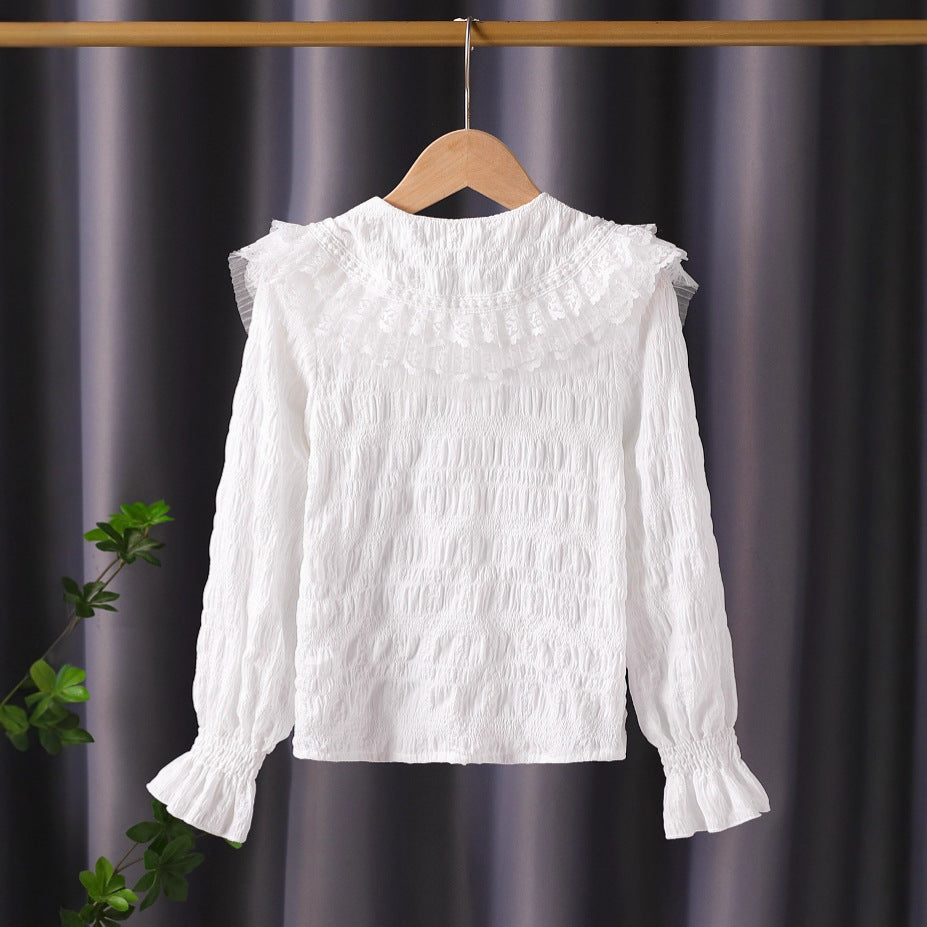 Women's Blouse with Voluminous Ruffle Collar